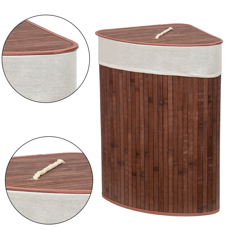 CORNER Natural Bamboo Laundry Basket-WHITE Bamboo Laundry Hamper with Handles, Brown