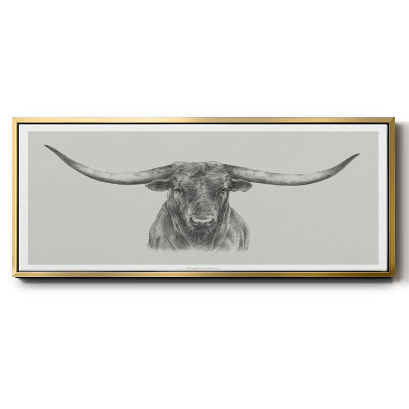 Longhorn bull - toile encadrée, H 24 po x l 60 po