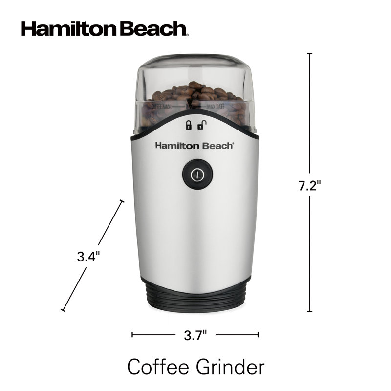 Moulin à café Hamilton Beach avec rangement pour cordon caché, bol en acier inoxydable, argent, 80350G