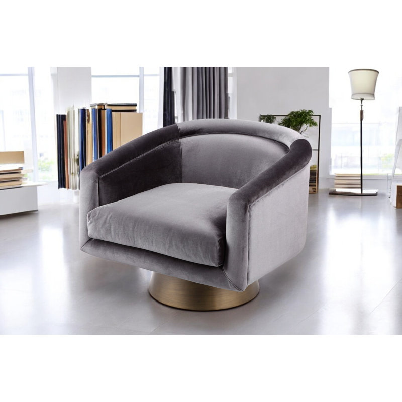 Pangea Home Andrea 33" Wide Velvet Swivel Club/Lounge Chair – Gray Velvet - Modern Accent Chair with Curved Contemporary Design, Upholstered Lounge Chair for Living Room or Bedroom