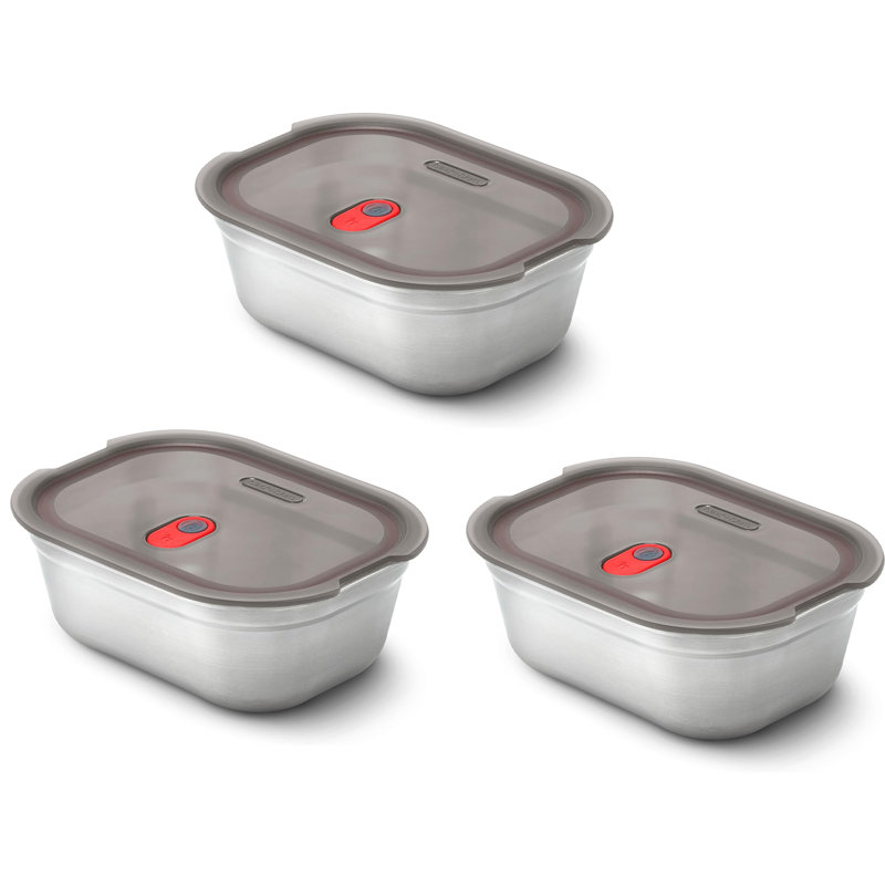 Set of 3 Steel Food Box Small 600ml- Grey