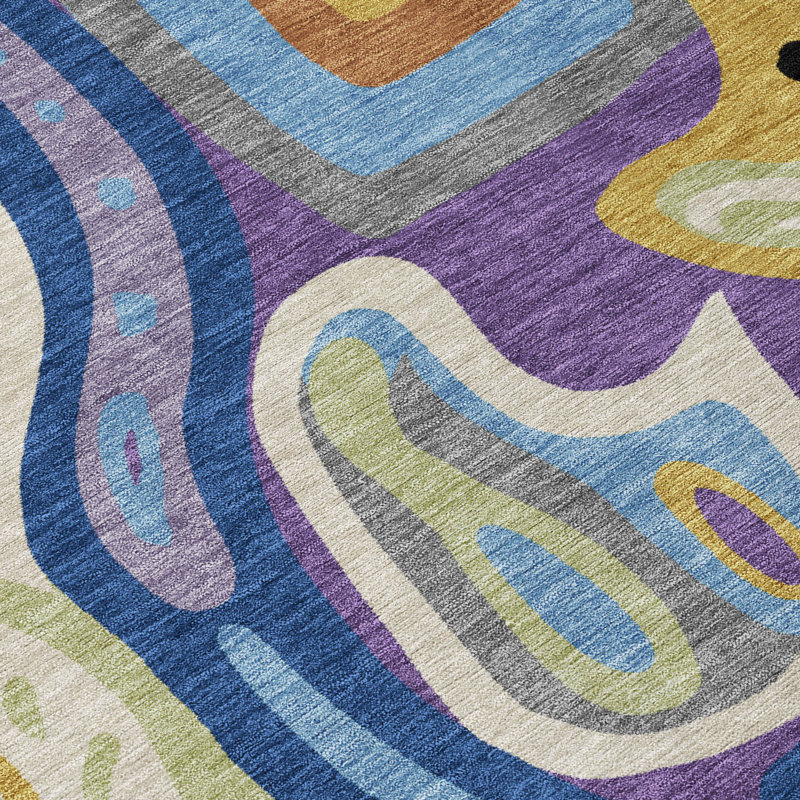 Machine Washable Indoor/Outdoor Chantille ACN2488 Mid-Century Modern Rug, Purple, 3' x 5'