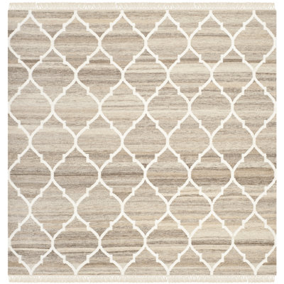 Towles Natural Hand Woven Wool/Viscose/Cotton Geometric Rug in Ivory/Light Gray