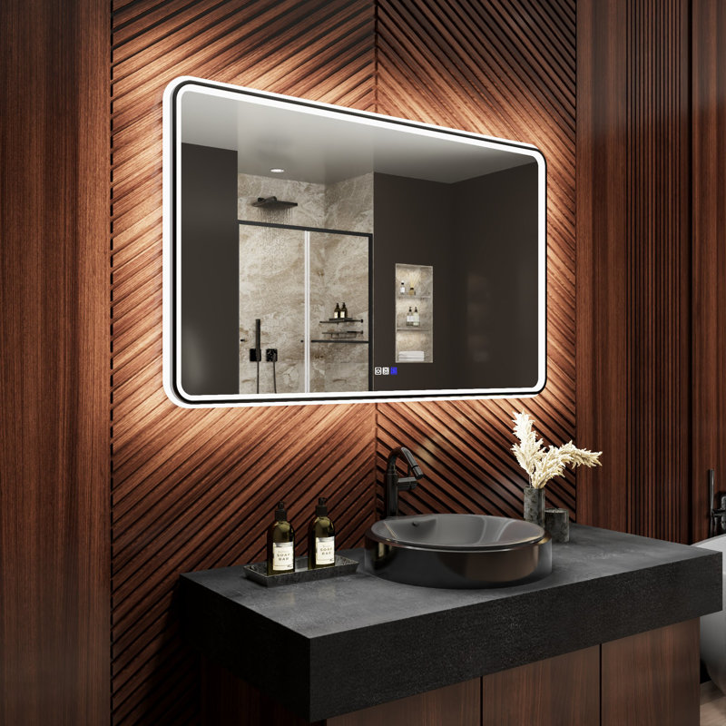 Framed LED Bathroom Vanity Mirror, 48" x 30", Rectangle