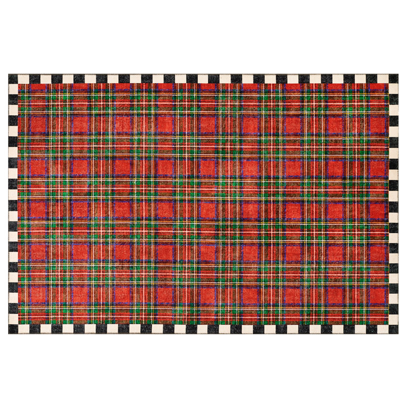 Royal Stewart Tartan Red Washable Rug, Rectangle 5' x 7'6"