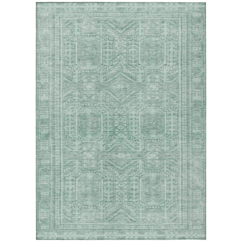 Tapis bleu sarcelle lavable à la machine intérieur / extérieur Xhevrie, Rectangulaire 8 pi x 10 pi