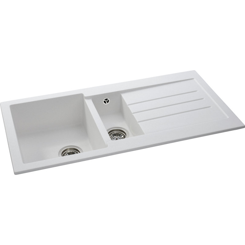 Abode Designs Xcite 500mm W Double Bowl Granite Kitchen Sink, Frost White