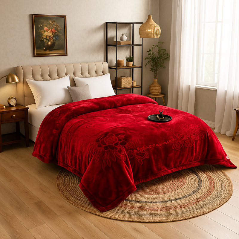 Couverture CloudNest Blue Comfort - super douce et chaude et très grande, Bourgogne