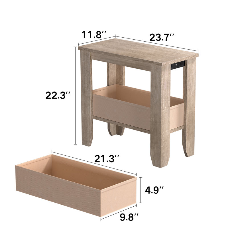 Starleen End Table Built-In LED Lights and Outlets with Fabric Drawer