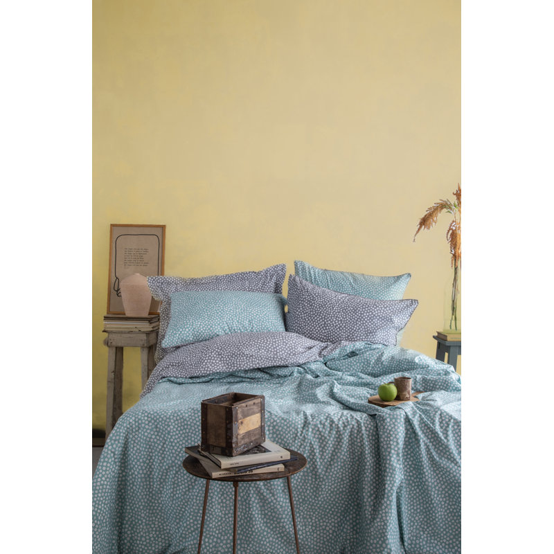 Cotton Duvet Cover with Pillowcases, Blue, Polka Dots, Double - 2 Standard Pillowcases