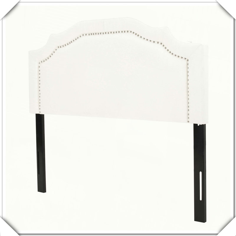 Upholstered Headboard Metal Legs Nailhead Trim Adjustable Design,Queen, Ivory