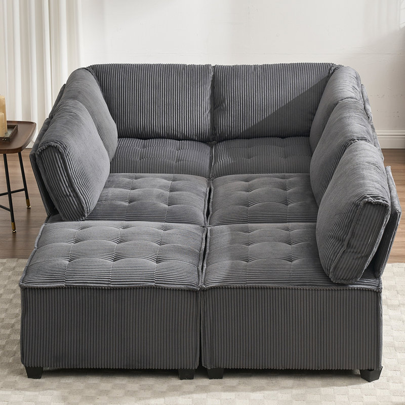 Canapé modulaire modulaire en forme de U 6 po avec revêtement et méridienne réversible en velours côtelé Allure, splendeur respirante
