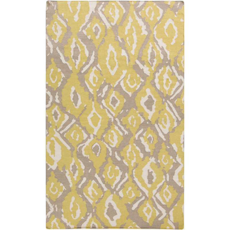 Tapis jaune / beige en coton tissé à la main Mann, Rectangle 2 pi x 3 pi