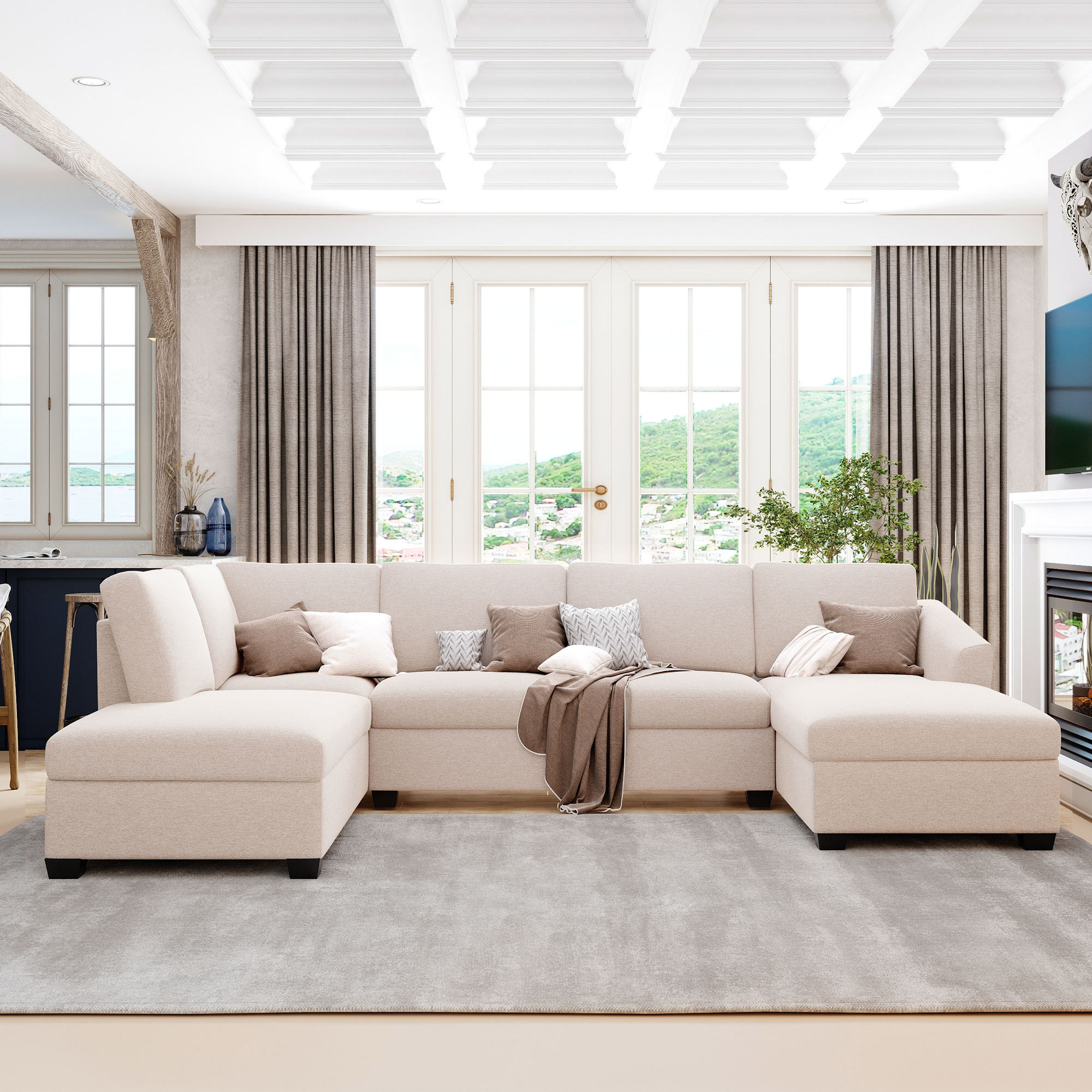 Sectional with wide chaise shop lounge