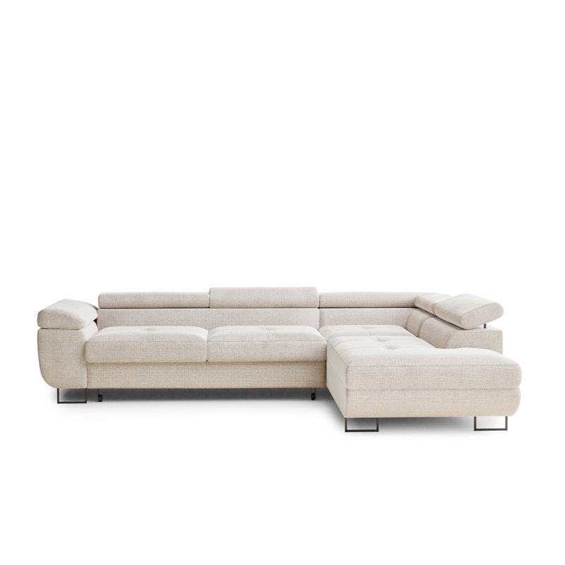 4 Seater Reclining Corner Sofa , Right Hand Facing, Light Cream Polyester/Chenille