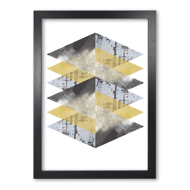 Scuff, Yellow And Grey Abstract Triangles - Print, Black Grain Frame, 60 cm H x 42 cm W x 5 cm D
