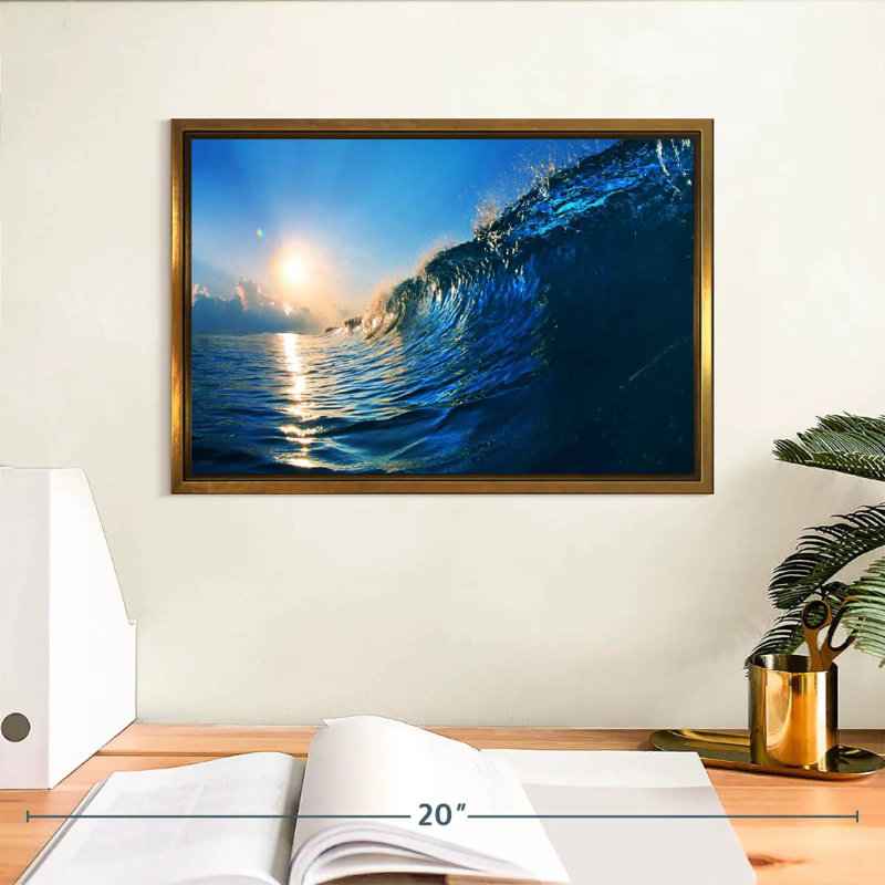 Blue Ocean Wave, Cadre flottant doré, 13 po x 9 po