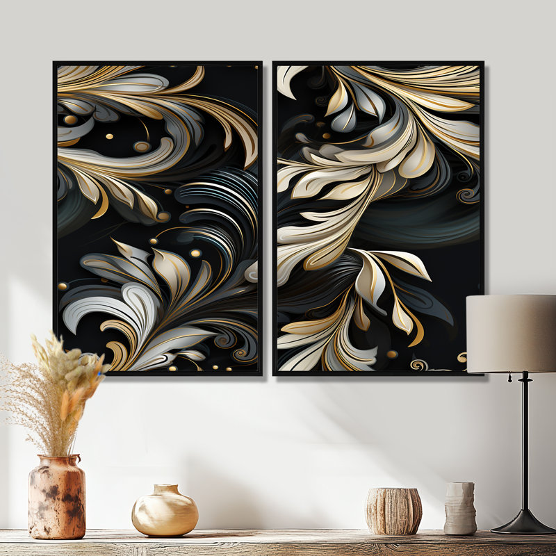 Millau - Abstract Fashion Wall Art 2-Pieces, Noir, H 36 po x l 48 po, Impression encadrée flottante