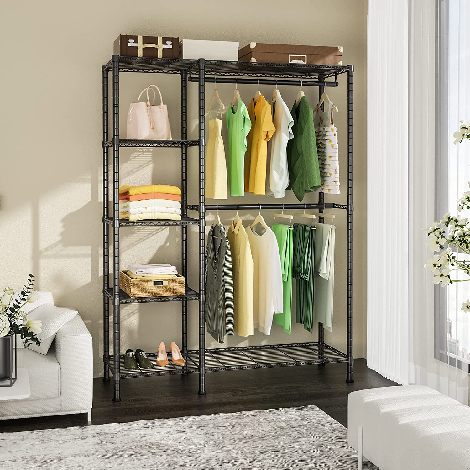 Baxton Studio Gavin 4 Shelf Metal Closet Coat Rack Storage Organizer