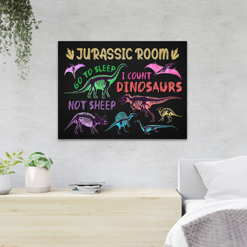 Colourful Dinosaurs - Jurassic Room - 1 Piece Rectangle Graphic Art Print On Wrapped Canvas, 16" H x 20" W x 2" D