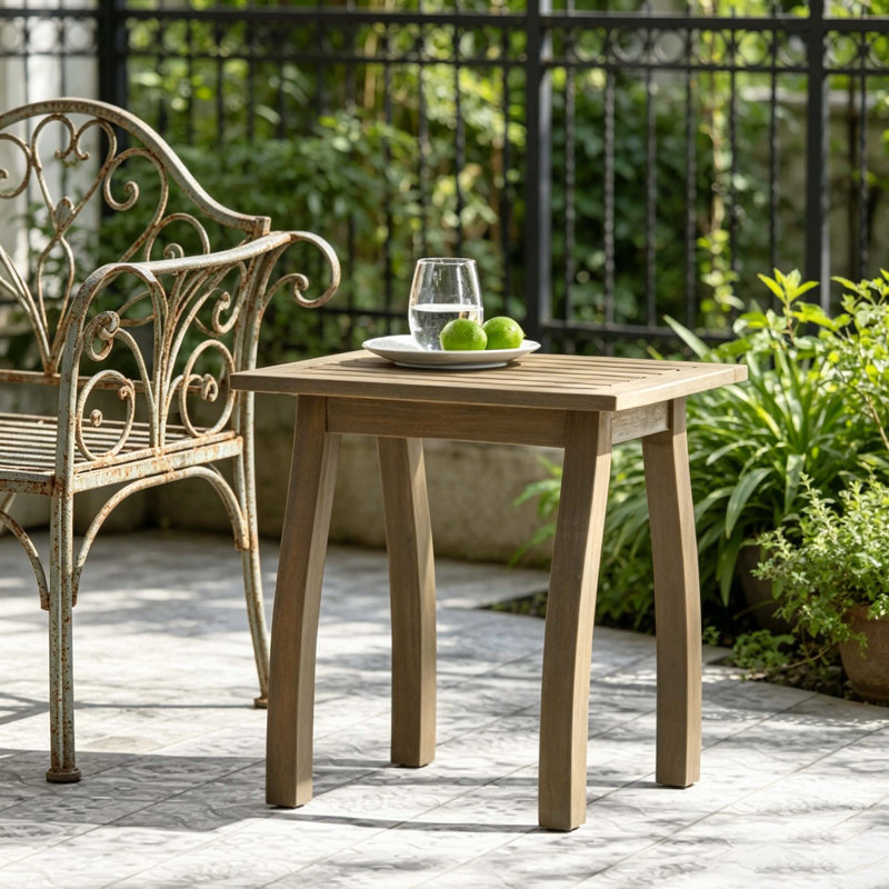 Gray Finished Acacia Wood Outdoor Square Accent Table, Weather-Resistant Patio Side Table For Backyard, Garden, Porch, Gray