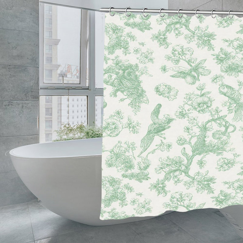 Rideaux de douche délicats à motif floral vert, 71 x 71