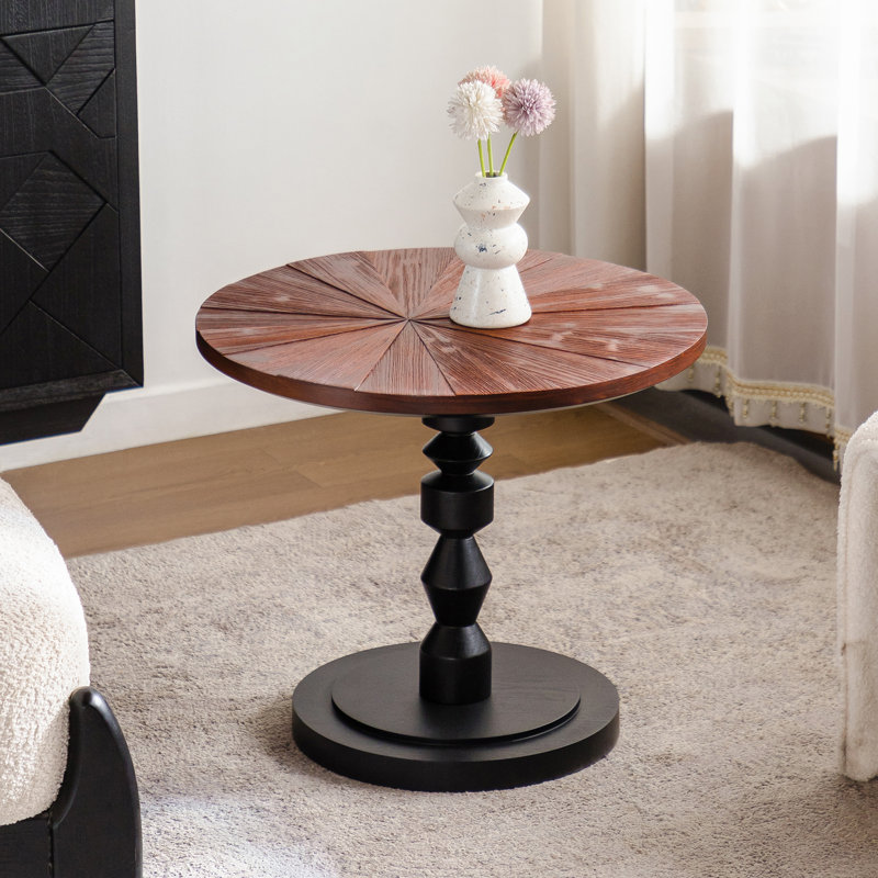 23.6" Solid Wood Top Round End Table