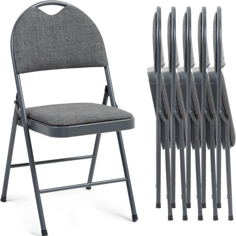 Gray Steel Padded Folding Dining Chairs Set of 6