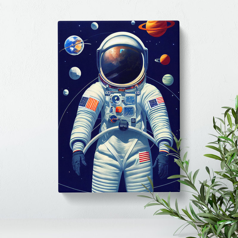 Astronaut With The Planets - Wrapped Canvas, 60cm H x 40cm W x 3cm D