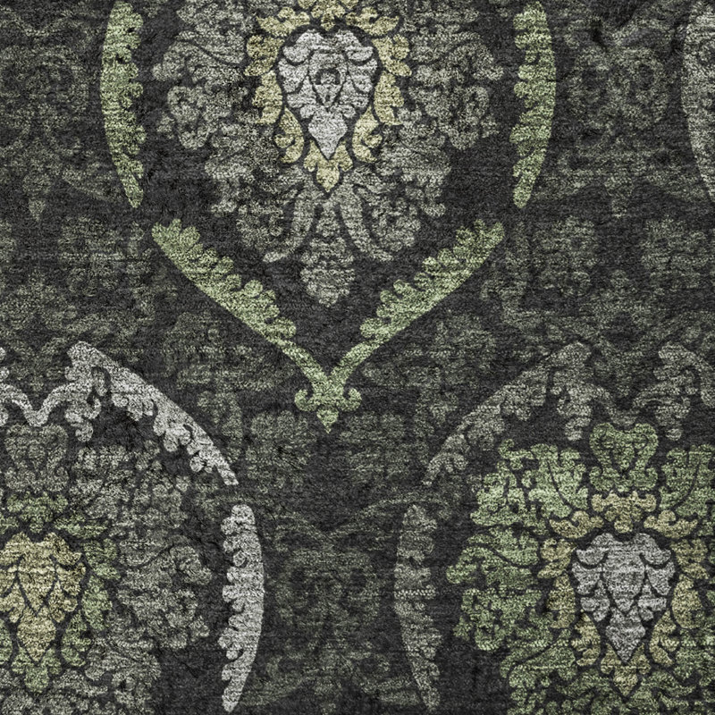 Tapis oriental à poils longs de qualité supérieure lavable à la machine ADS809, Vert, 10 pi x 14 pi