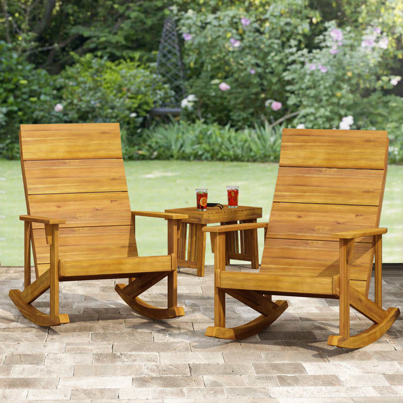 Chaise berçante d'extérieur en bois massif Rakim
