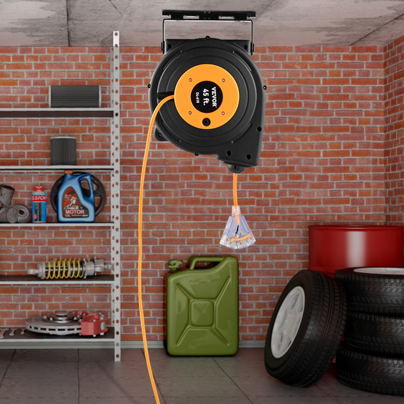 45 ft Black and Orange Retractable Extension Cord Reel