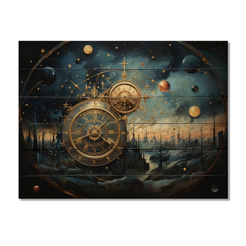 Astrologie, carte cosmique, impression sur bois sans cadre, H 24 po x l 32 po x P 0,78 po