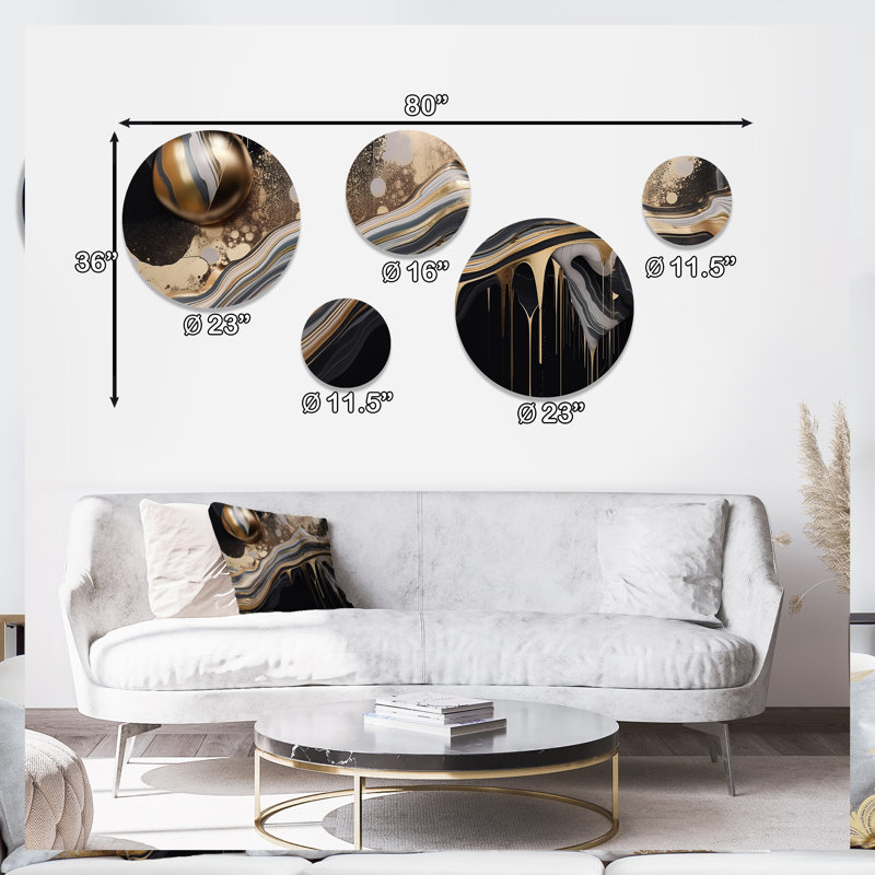 Ensemble de 5 décorations murales en marbre envoûtant et doré