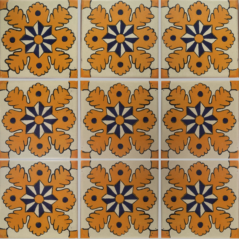 4,2 po x 4,2 po 9 pièces TalaMex Forsythia carreaux d'argile mexicains faits à la main dosseret dosseret mosaïque