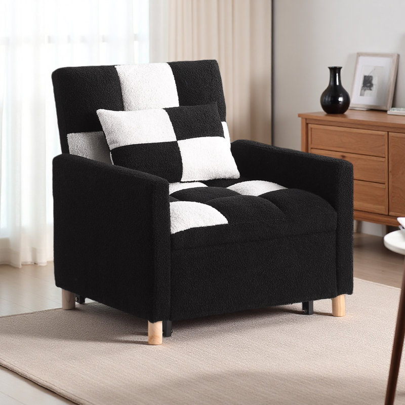 Canapé-lit convertible, fauteuil réglable avec coussin, fauteuil multifonctionnel avec tissu en peluche doux pour le salon