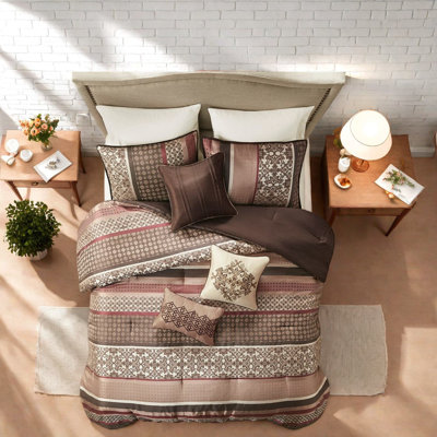 Ensemble de literie élégant 7 pièces, jacquard en polyester rouge, style traditionnel pour très grand californien