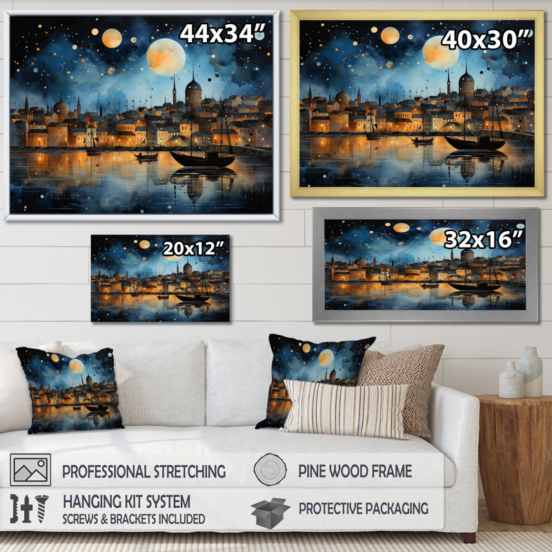 Coastalport Port of Tranquility VII - Reproduction, H 34 po x l 44 po x P 1,5 po, Cadre flottant blanc