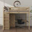 Lit mezzanine double en bois avec garde-robe intégrée, bureau, tablettes de rangement et tiroirs-1659463985