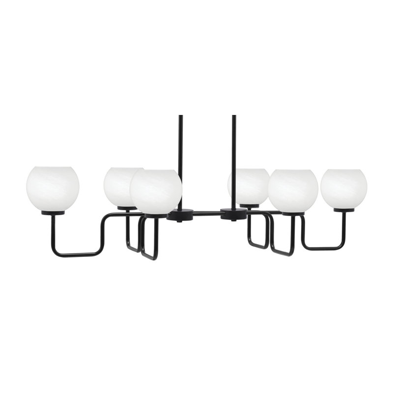 Luminaire îlot 6 lumières Amarmula, finition noir mat, verre marbré blanc 5,75 po, Blanc, Noir