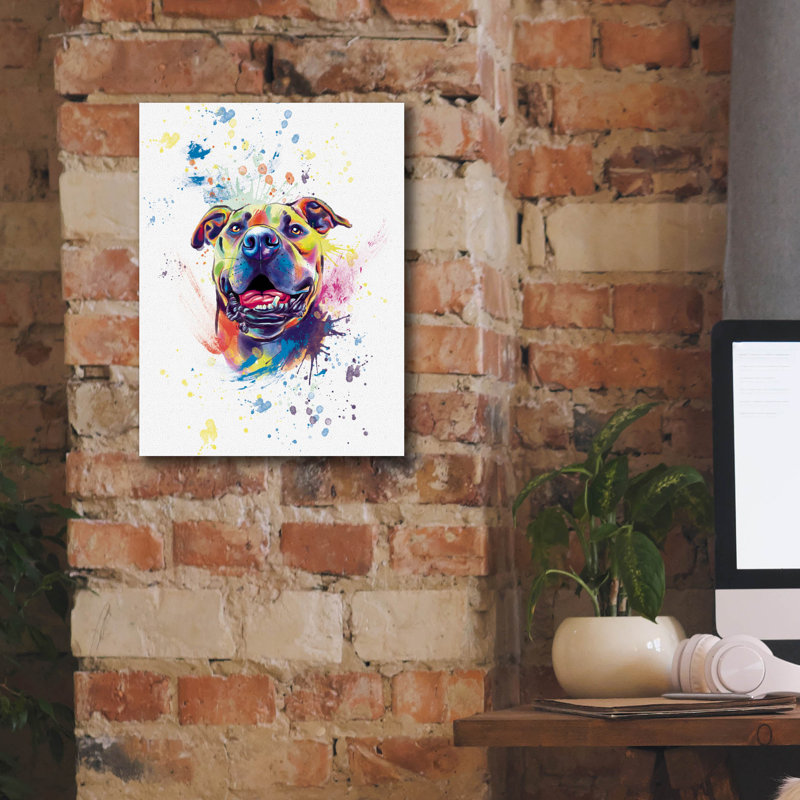 «Colorful Watercolor Pit Bull» par Furbaby Affiliates, art mural sur toile, H 16 po x l 12 po