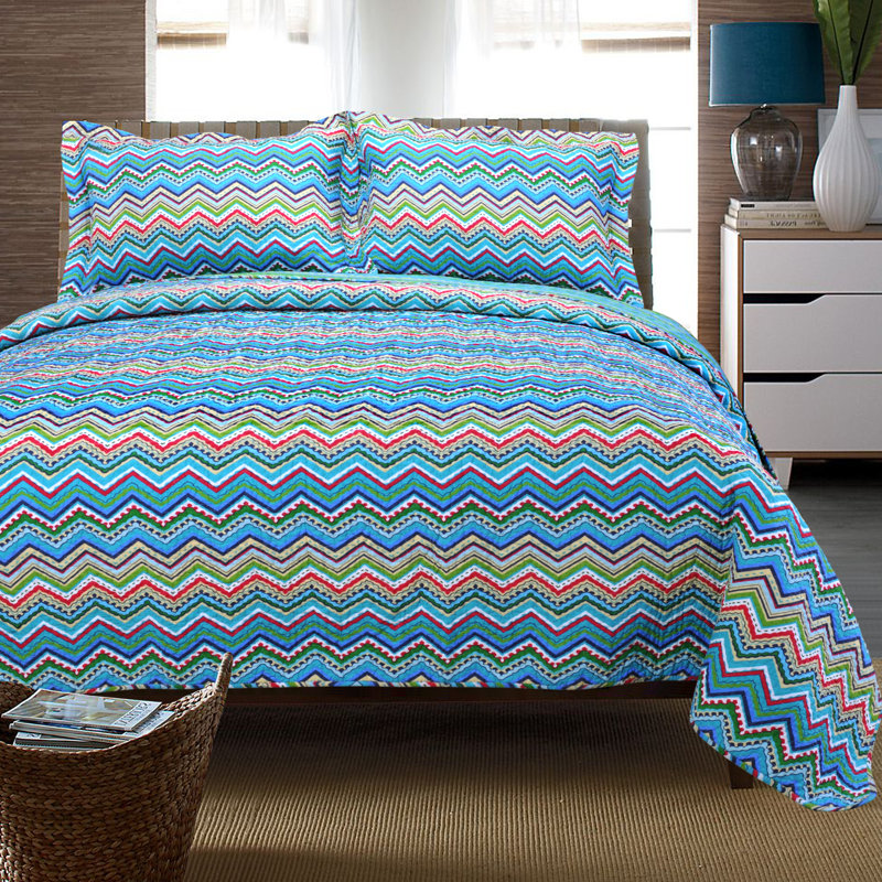  Ensemble de courtepointe réversible Zig Zag, Orange, Courtepointe très grand et 2 très grandes taies 