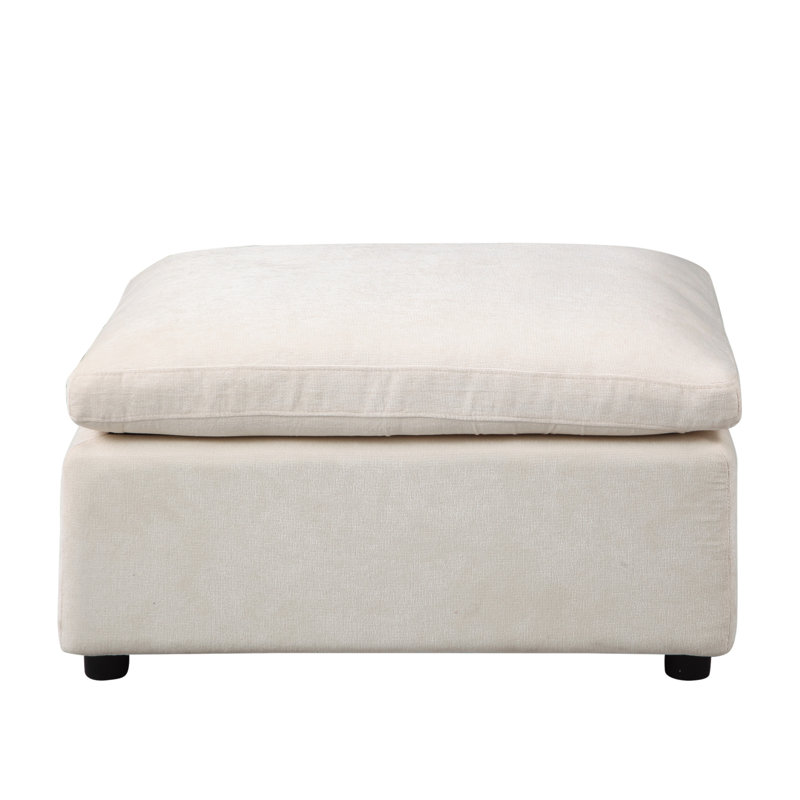 Modern Upholstered Square Modular Ottoman For Sectional Sofa,Sectional Sofa Couch, Beige Chenille