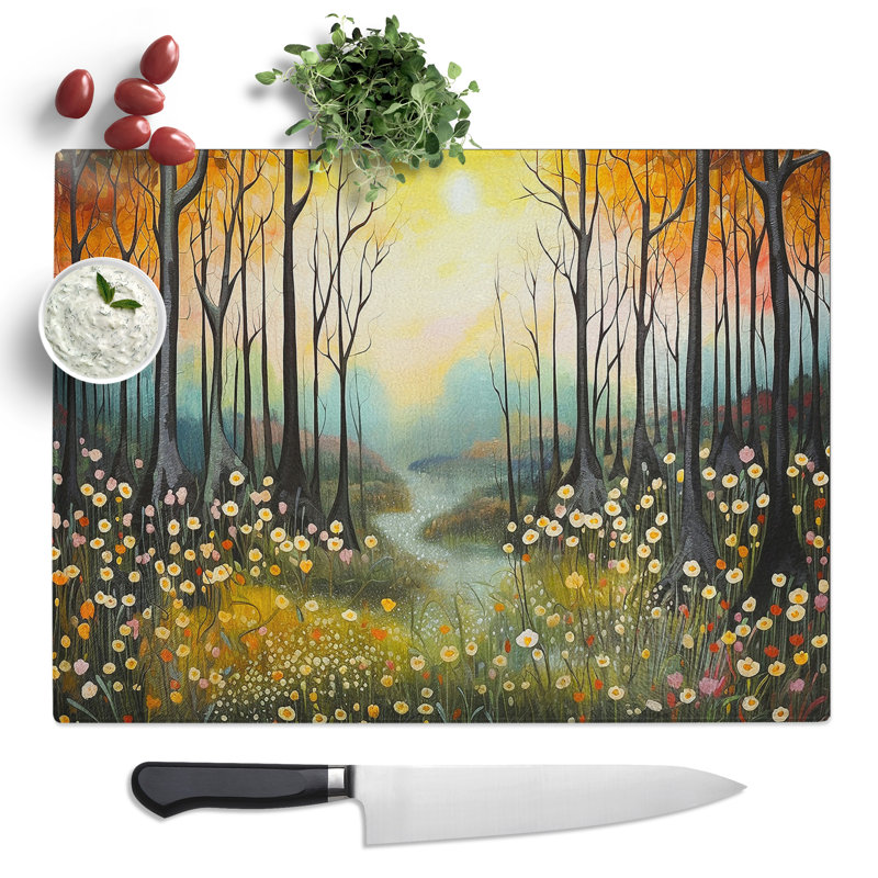 Spring Forest Art Deco  Glass Chopping Board