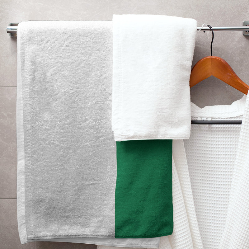 Cotton Blend Lightweight Bath Towel, White/Green