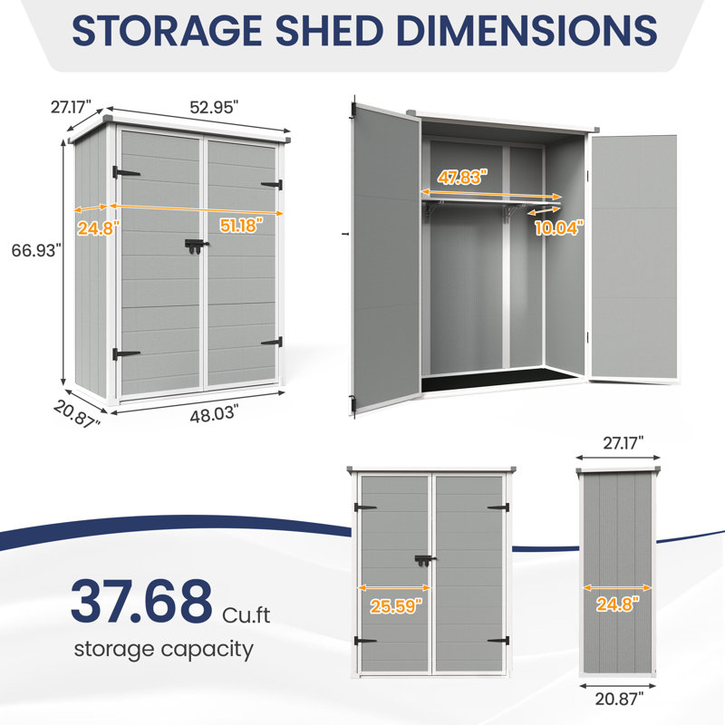 Versatile Outdoor 48 in. W x 21 in. D Resin Tool Shed With Shelf