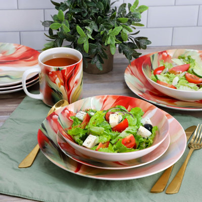 Autumn Storm 16 Piece Abstract Design Round Porcelain Dinnerware Set Multicolor