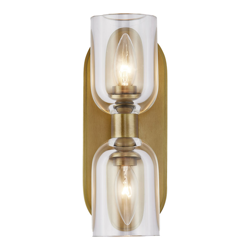 Éclairage pour meuble-lavabo 2 lumières Lucian, Cristal transparent / laiton rétro