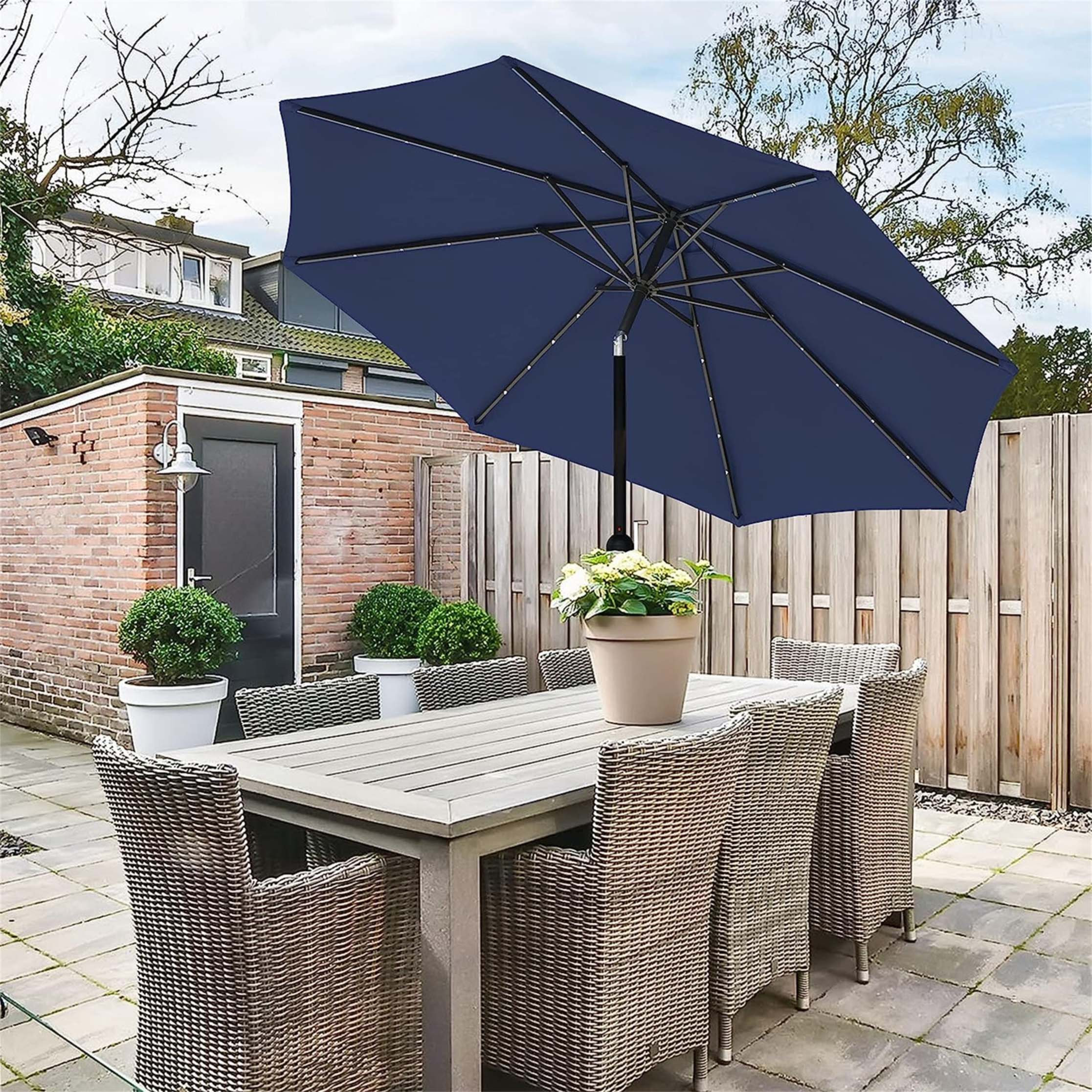 HBI home Outdoor Solar 32 LED Lighted Patio Umbrella Table Market ...