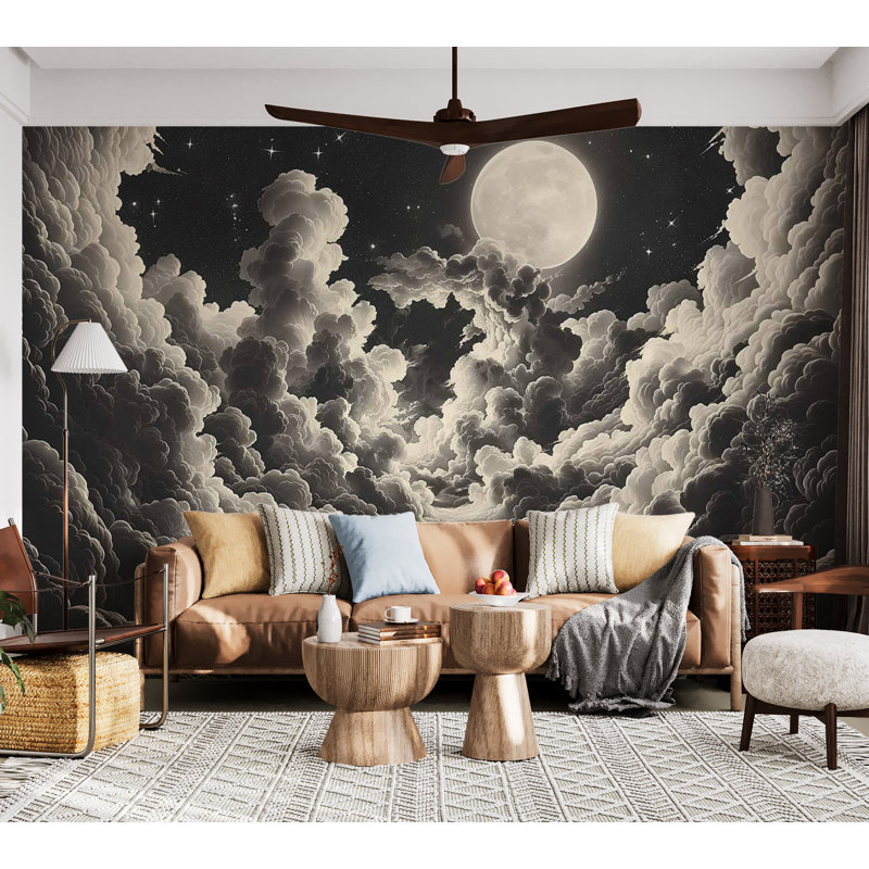 Murale Peel & Stick Space - Lune et étoiles la nuit, L 57 po x L 41 po